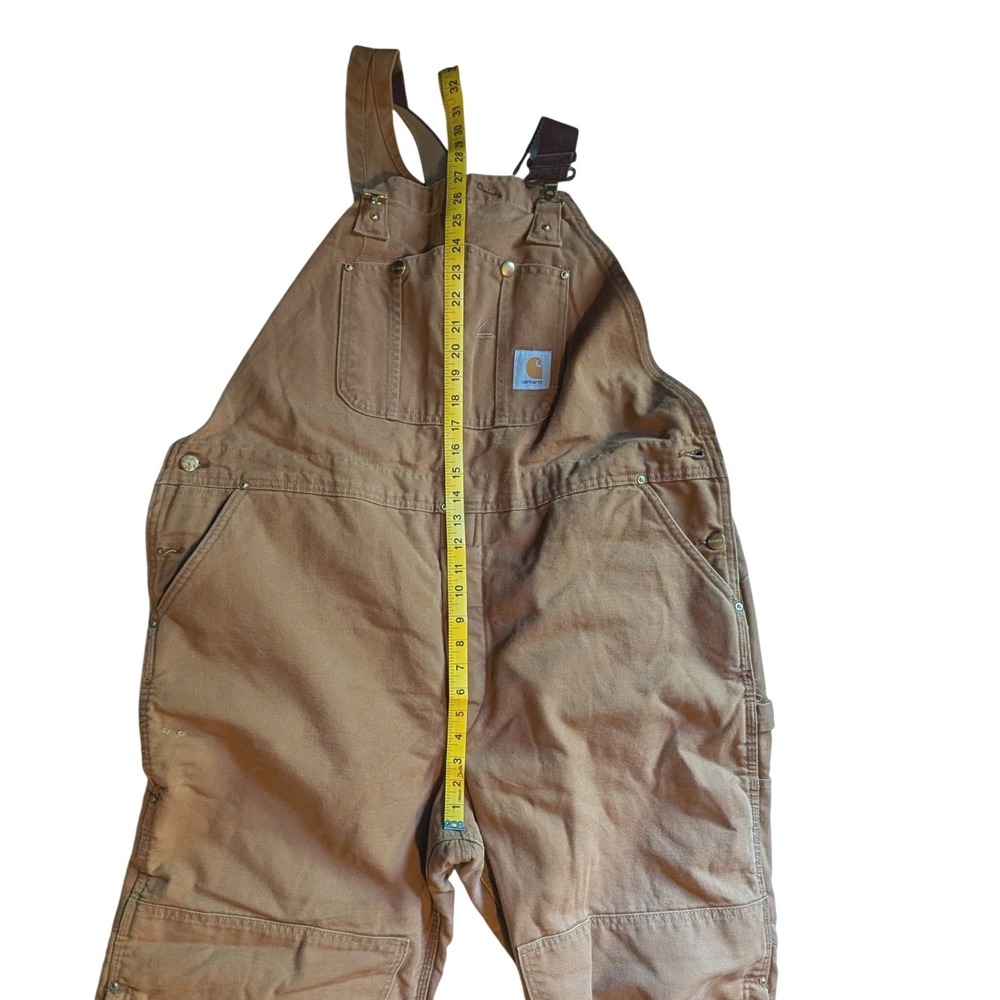 Vintage Carhartt Duck Bib Overalls Lined Double Knee 6FBQZ Made in USA 46x30 - Picture 3 of 16